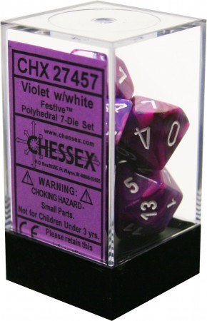 7 Violet w/White Festive Polyhedral Dice Set - CHX27457