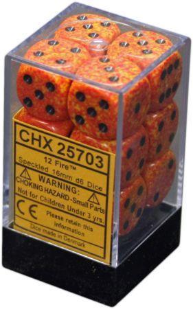 12 Fire Speckled 16mm D6 Dice Set - CHX25703