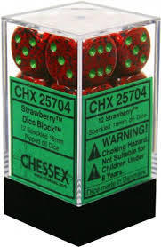 12 Strawberry Speckled 16mm D6 Dice Set - CHX25704