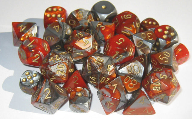 7 Orange-Steel w/gold Gemini Polyhedral Dice Set - CHX26461