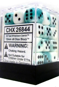 36 Teal-White w/Black Gemini D6 Dice Set - CHX26844