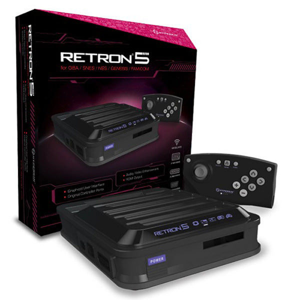 Black Retron 5 System (NES, SNES, Genesis, GB, GBA, Famicon & Super Famicon)
