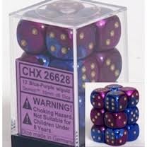 12 Blue-Purple w/gold Gemini 16mm D6 Dice Block - CHX26628