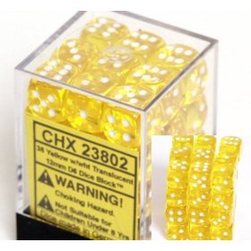 36 Yellow w/wht Translucent 12mm D6 Dice Block - CHX23802