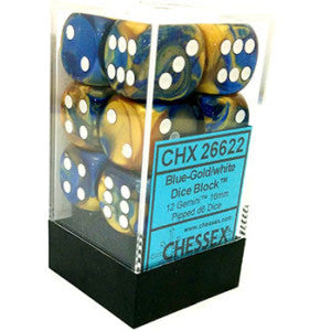 12 Blue-Gold/white Gemini 16mm D6 Dice Block - CHX26622