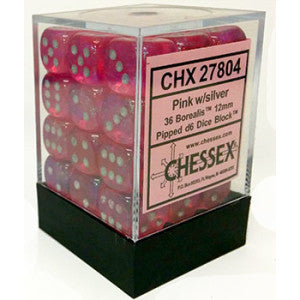 36 12mm Pink w/Silver Borealis D6 Dice - CHX27804