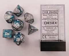 7 Steel-Teal w/white Gemini Polyhedral Dice Set - CHX26456