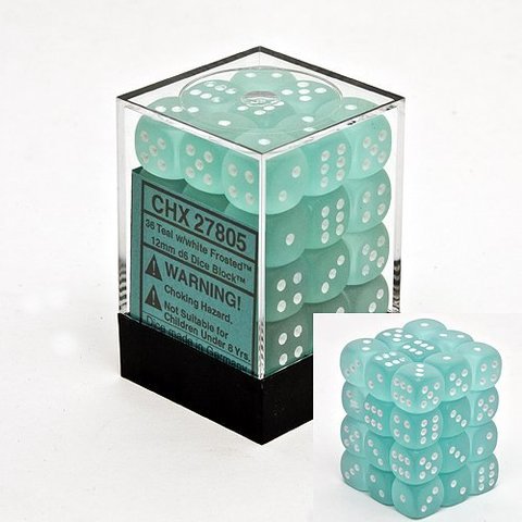 36 Teal w/white Frosted 12mm D6 Dice Block - CHX27805