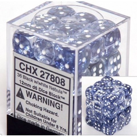 36 Black w/white Nebula 12mm D6 Dice Block - CHX27808