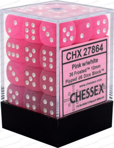 36 12mm Pink w/White Frosted D6 Dice - CHX27864