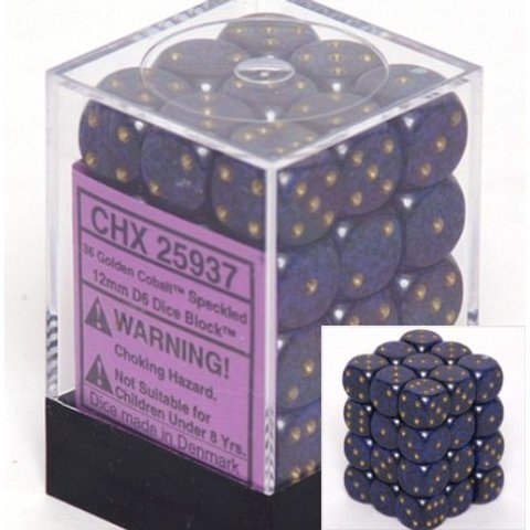 36 Golden Cobalt Speckled 12mm D6 Dice Block - CHX25937