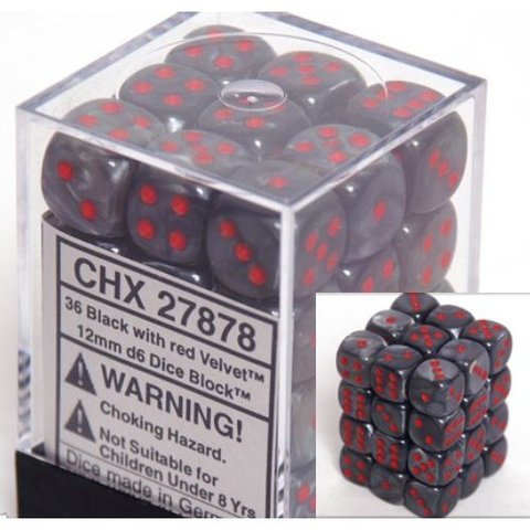 36 Black w/red Velvet 12mm D6 Dice Block - CHX27878